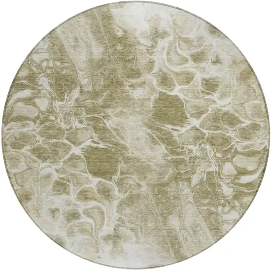 8' Khaki And Beige Round Abstract Washable Indoor Outdoor Area Rug Photo 1