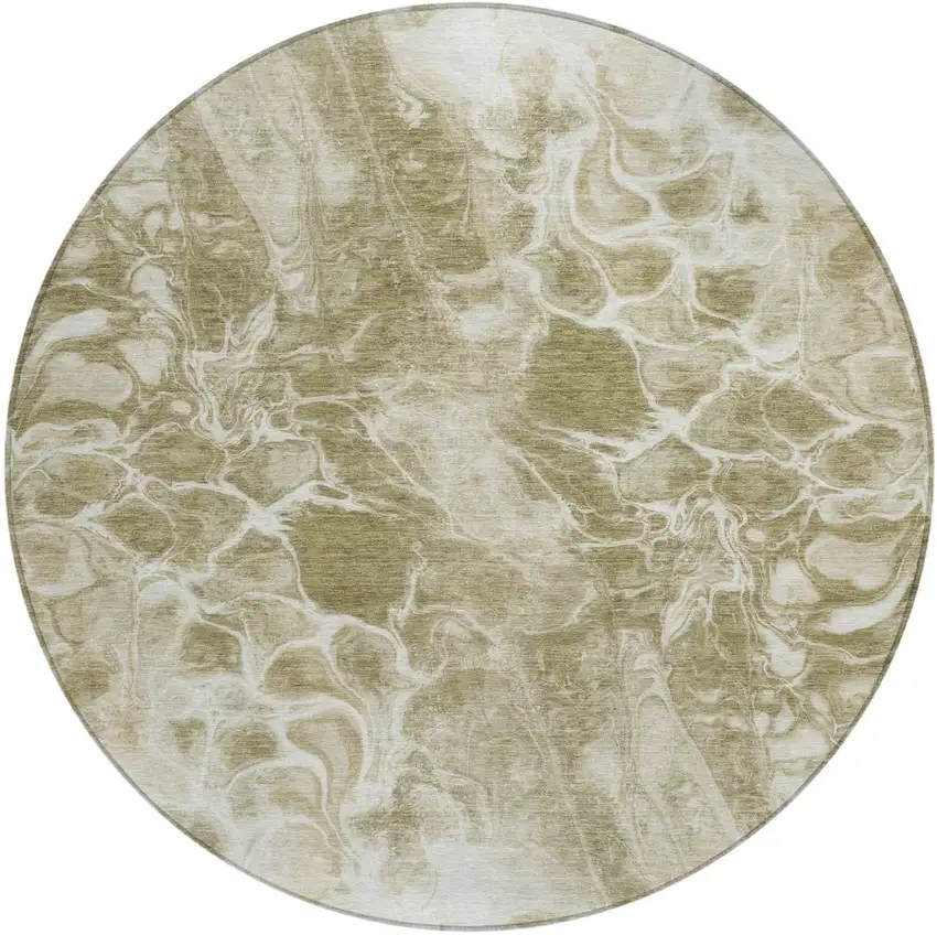 8' Khaki And Beige Round Abstract Washable Indoor Outdoor Area Rug Photo 1