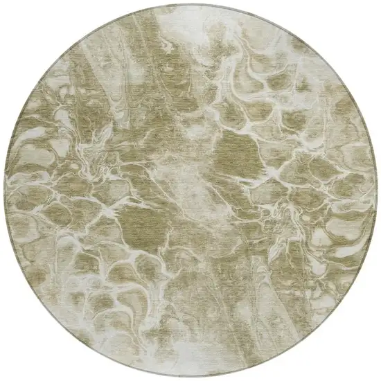 8' Khaki And Beige Round Abstract Washable Indoor Outdoor Area Rug Photo 4