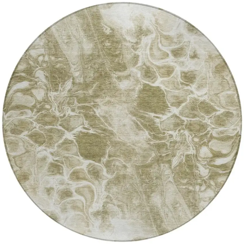 8' Khaki And Beige Round Abstract Washable Indoor Outdoor Area Rug Photo 4