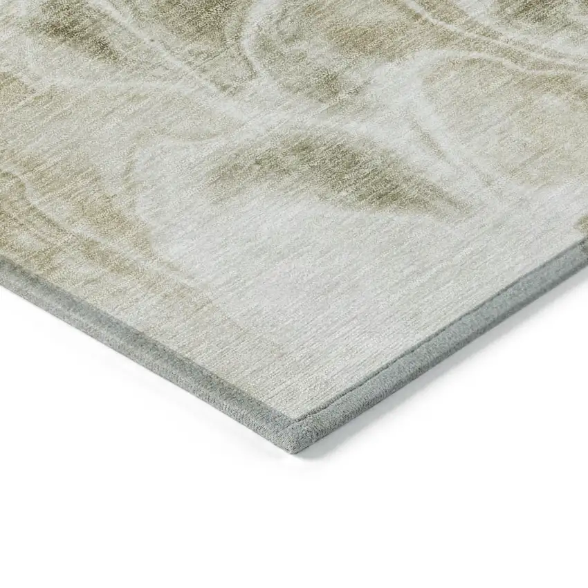 8' Khaki And Beige Round Abstract Washable Indoor Outdoor Area Rug Photo 7