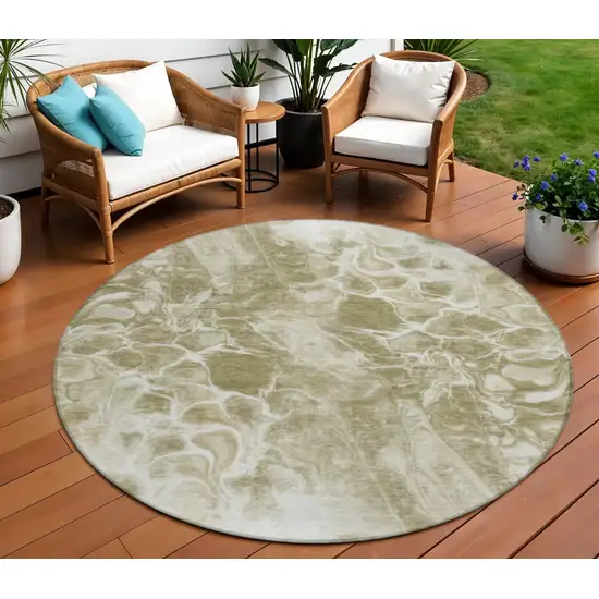 8' Khaki And Beige Round Abstract Washable Indoor Outdoor Area Rug Photo 2