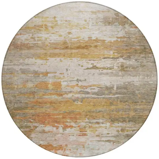 8' Khaki And Beige Round Abstract Washable Indoor Outdoor Area Rug Photo 3