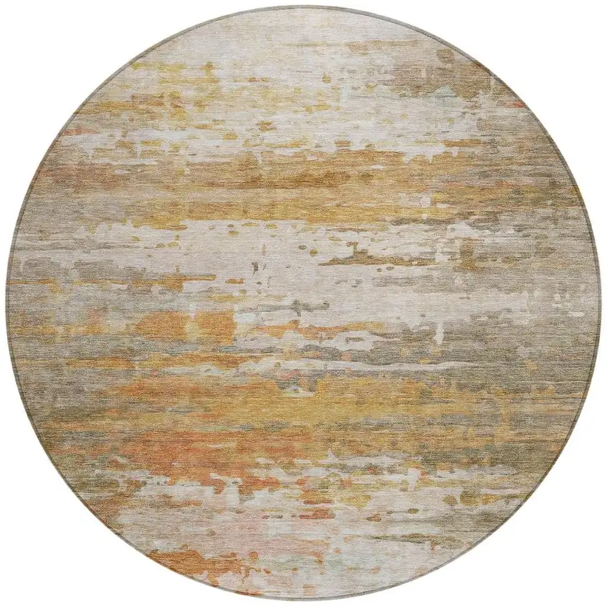 8' Khaki And Beige Round Abstract Washable Indoor Outdoor Area Rug Photo 3