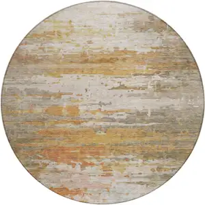Photo of 8' Khaki And Beige Round Abstract Washable Indoor Outdoor Area Rug