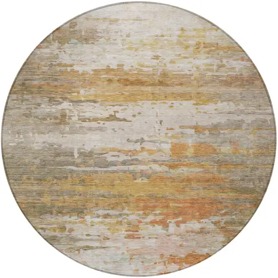 8' Khaki And Beige Round Abstract Washable Indoor Outdoor Area Rug Photo 4