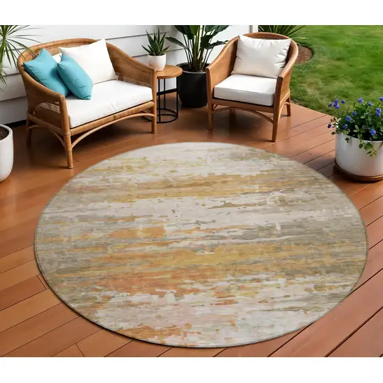 8' Khaki And Beige Round Abstract Washable Indoor Outdoor Area Rug Photo 2