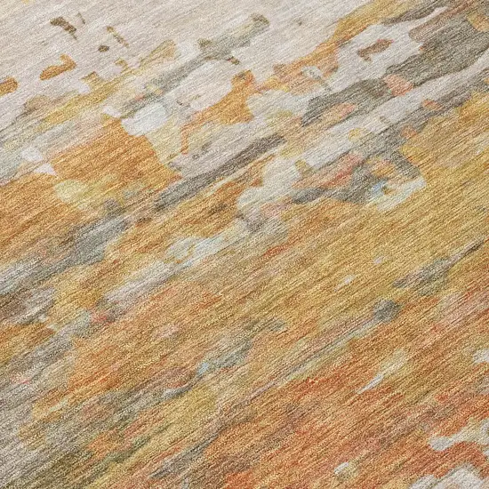 8' Khaki And Beige Round Abstract Washable Indoor Outdoor Area Rug Photo 9