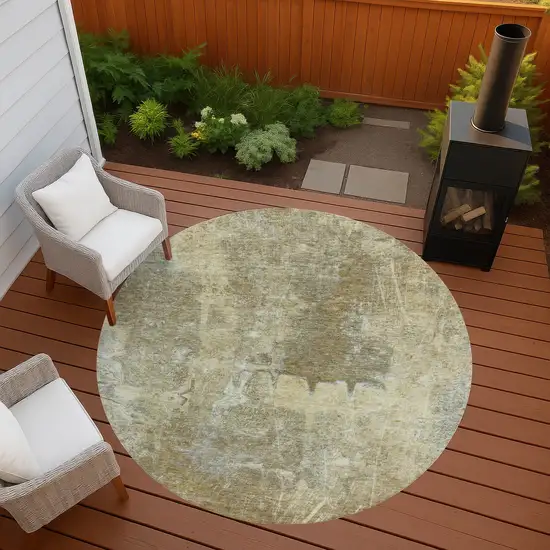 8' Khaki And Beige Round Abstract Washable Indoor Outdoor Area Rug Photo 8