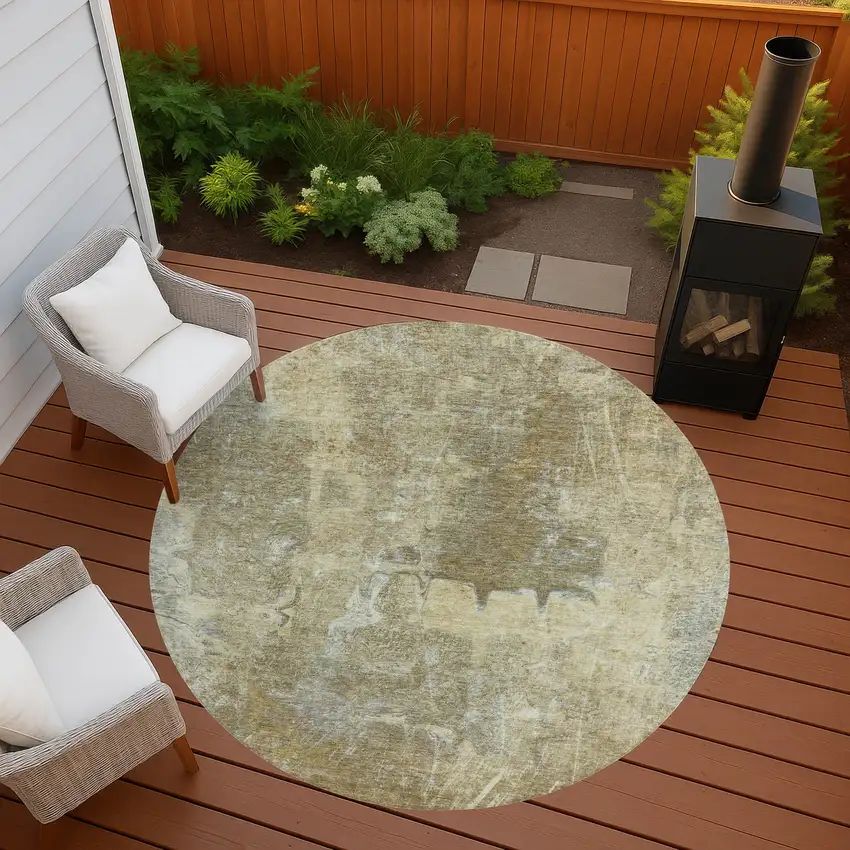 8' Khaki And Beige Round Abstract Washable Indoor Outdoor Area Rug Photo 8