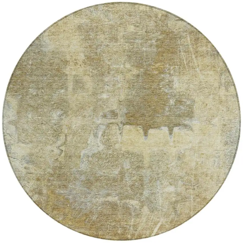8' Khaki And Beige Round Abstract Washable Indoor Outdoor Area Rug Photo 4