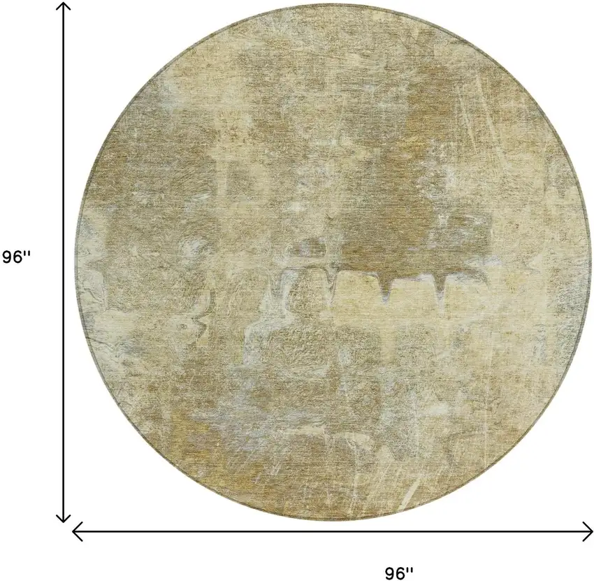 8' Khaki And Beige Round Abstract Washable Indoor Outdoor Area Rug Photo 3