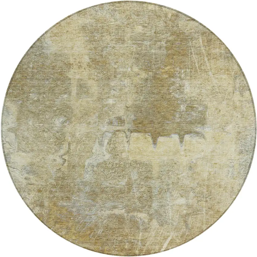8' Khaki And Beige Round Abstract Washable Indoor Outdoor Area Rug Photo 2
