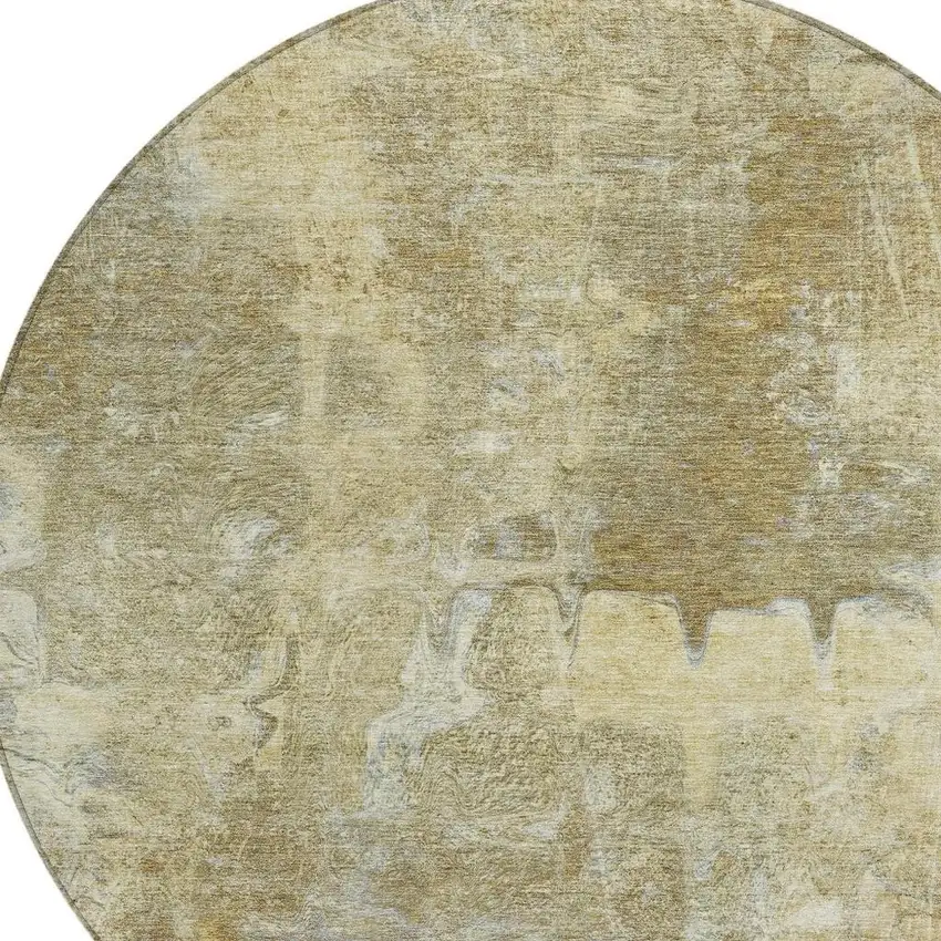 8' Khaki And Beige Round Abstract Washable Indoor Outdoor Area Rug Photo 6