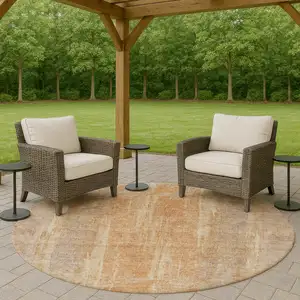 Photo of 8' Khaki And Beige Round Abstract Washable Indoor Outdoor Area Rug