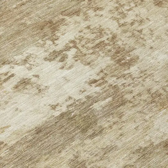 8' Khaki And Beige Round Abstract Washable Indoor Outdoor Area Rug Photo 9