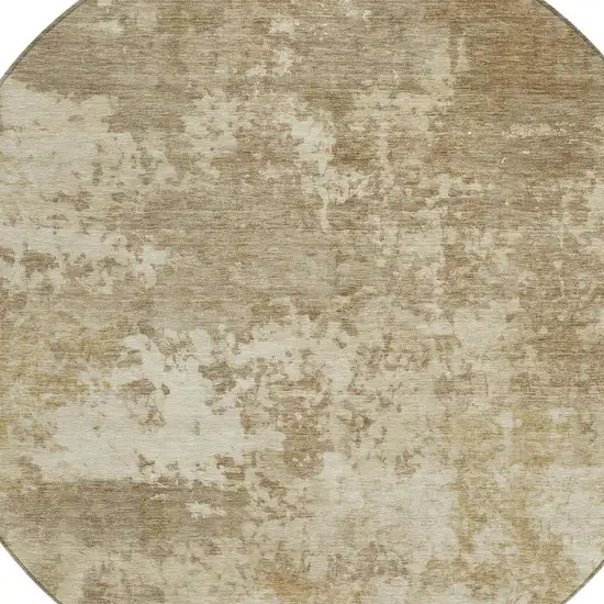 8' Khaki And Beige Round Abstract Washable Indoor Outdoor Area Rug Photo 2