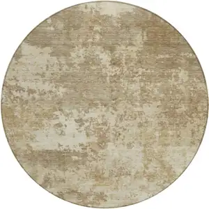 Photo of 8' Khaki And Beige Round Abstract Washable Indoor Outdoor Area Rug