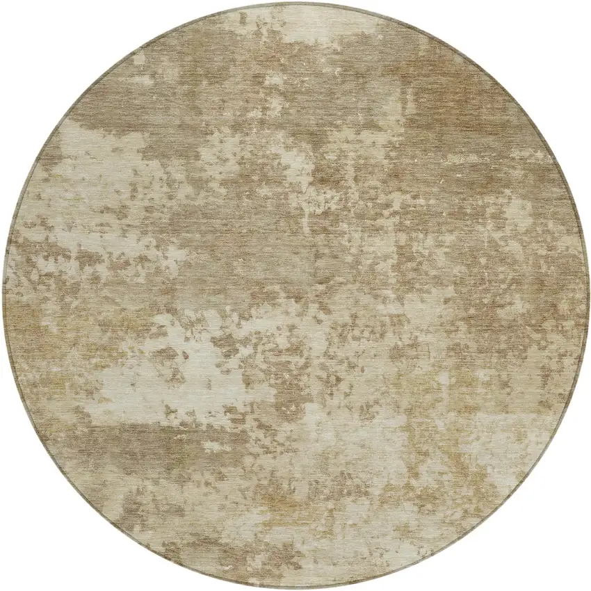 8' Khaki And Beige Round Abstract Washable Indoor Outdoor Area Rug Photo 1