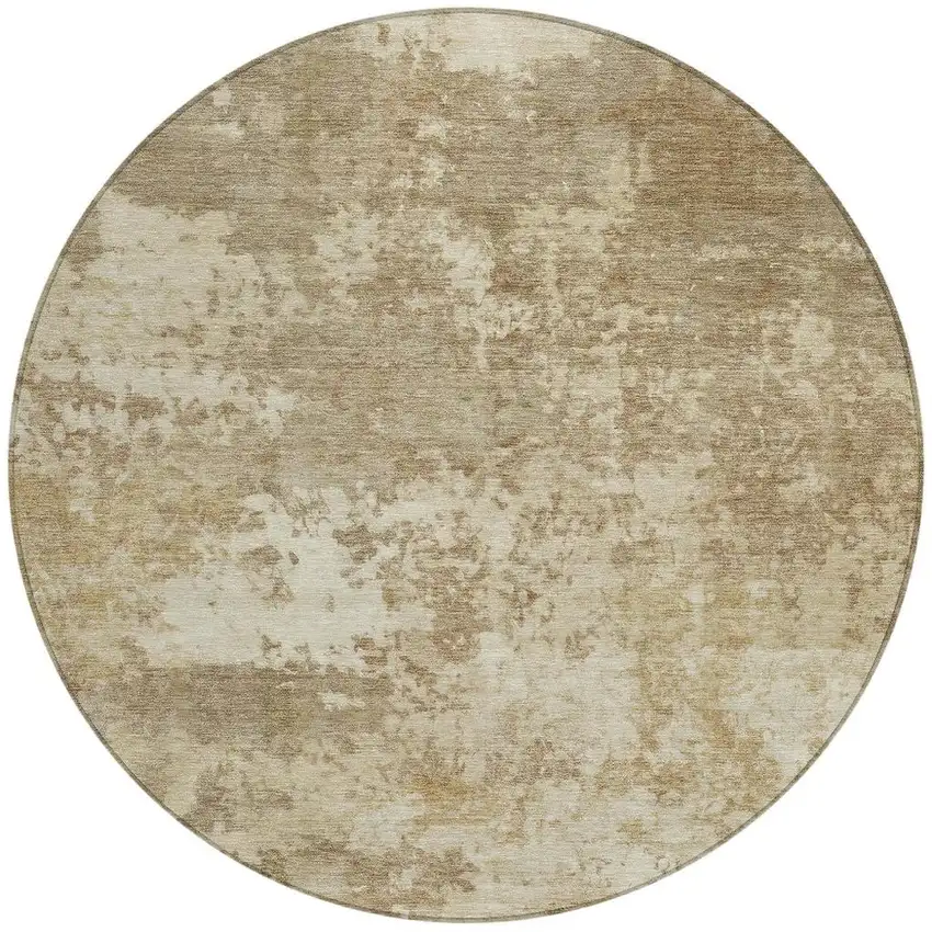 8' Khaki And Beige Round Abstract Washable Indoor Outdoor Area Rug Photo 3