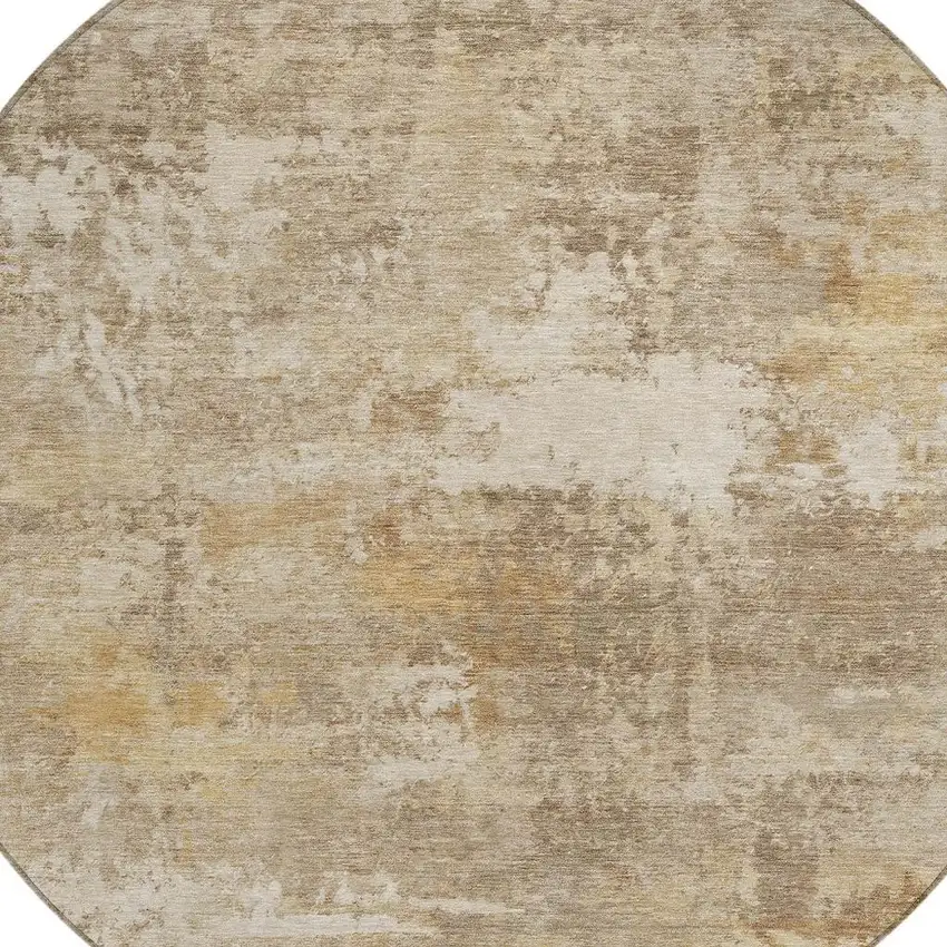 8' Khaki And Beige Round Abstract Washable Indoor Outdoor Area Rug Photo 2