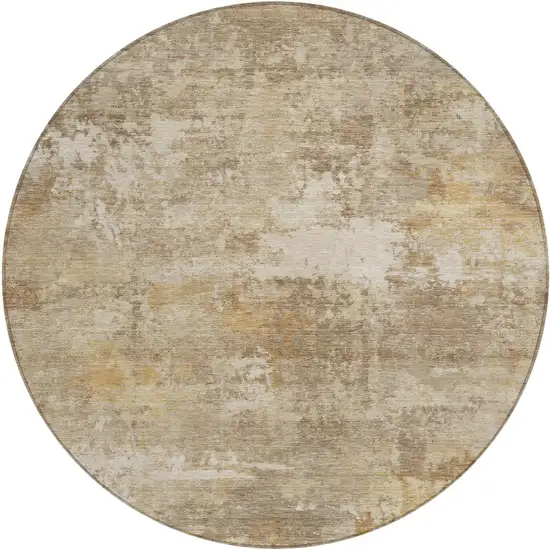 8' Khaki And Beige Round Abstract Washable Indoor Outdoor Area Rug Photo 1