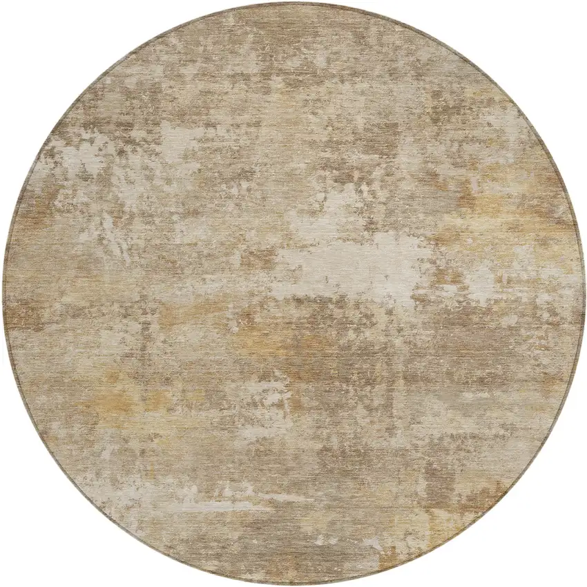 8' Khaki And Beige Round Abstract Washable Indoor Outdoor Area Rug Photo 1