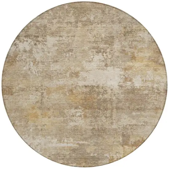8' Khaki And Beige Round Abstract Washable Indoor Outdoor Area Rug Photo 3