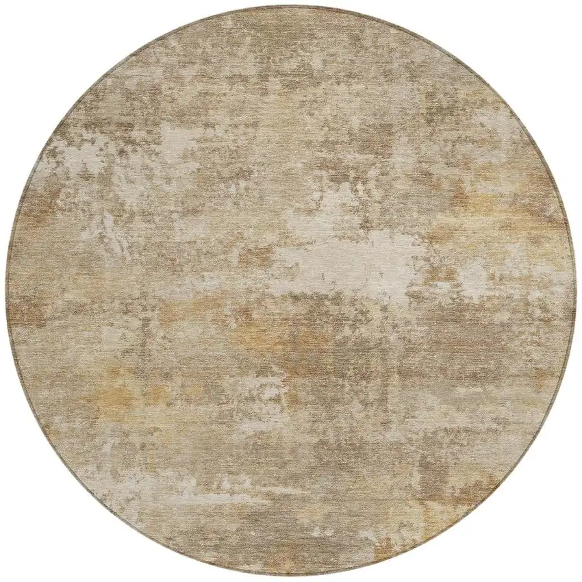 8' Khaki And Beige Round Abstract Washable Indoor Outdoor Area Rug Photo 3