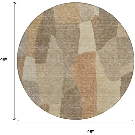 8' Khaki And Beige Round Abstract Washable Indoor Outdoor Area Rug Photo 7