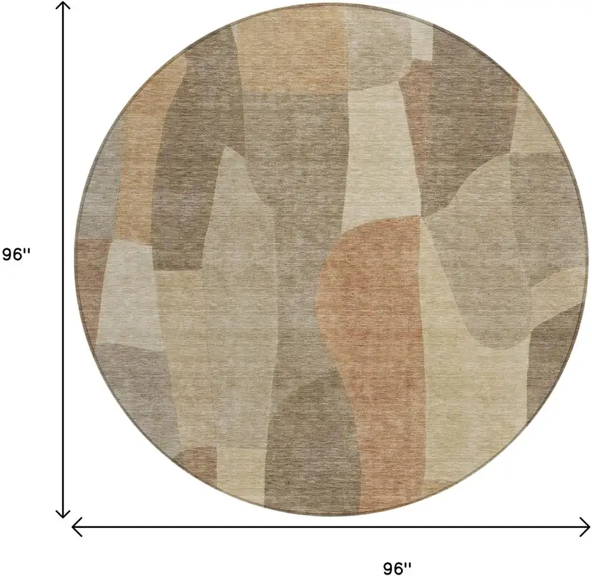 8' Khaki And Beige Round Abstract Washable Indoor Outdoor Area Rug Photo 7