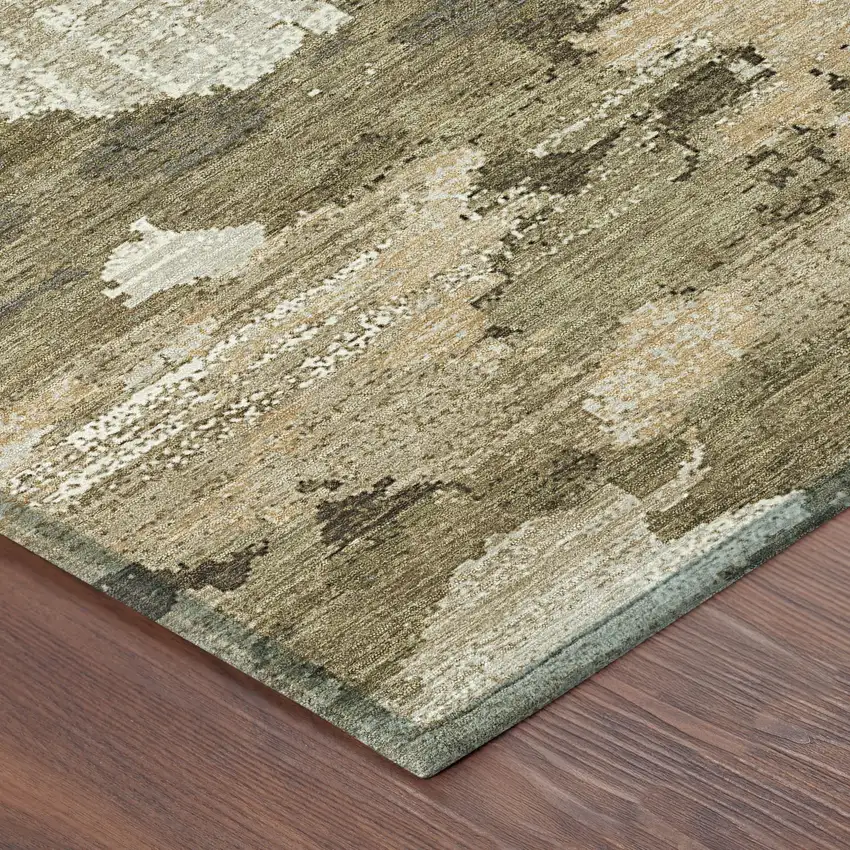 8' Khaki And Beige Round Abstract Washable Indoor Outdoor Area Rug Photo 6