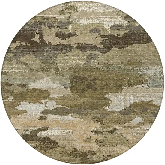 8' Khaki And Beige Round Abstract Washable Indoor Outdoor Area Rug Photo 3