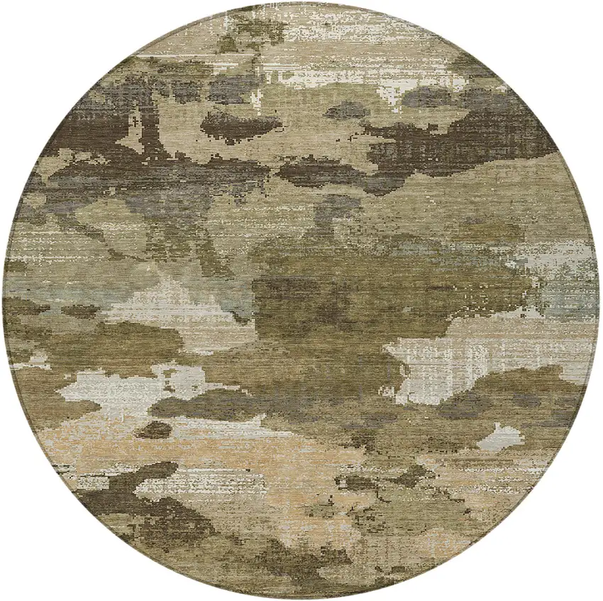 8' Khaki And Beige Round Abstract Washable Indoor Outdoor Area Rug Photo 3