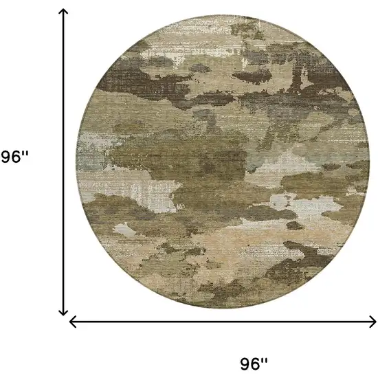 8' Khaki And Beige Round Abstract Washable Indoor Outdoor Area Rug Photo 8