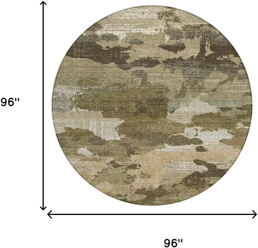 8' Khaki And Beige Round Abstract Washable Indoor Outdoor Area Rug Photo 8