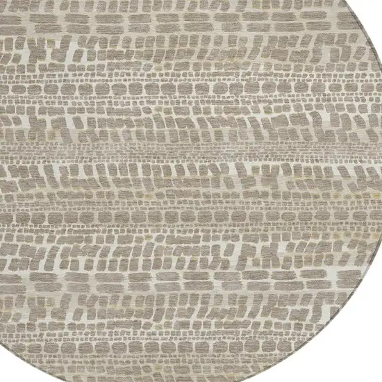 8' Khaki And Beige Round Abstract Washable Indoor Outdoor Area Rug Photo 2