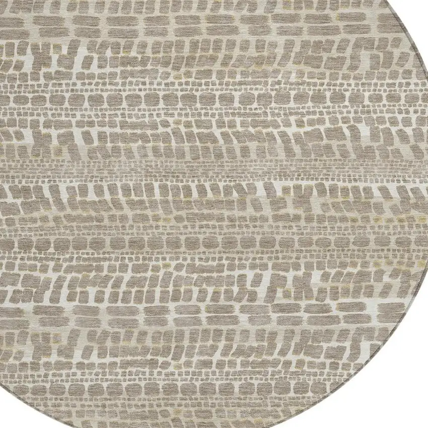 8' Khaki And Beige Round Abstract Washable Indoor Outdoor Area Rug Photo 2