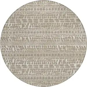Photo of 8' Khaki And Beige Round Abstract Washable Indoor Outdoor Area Rug