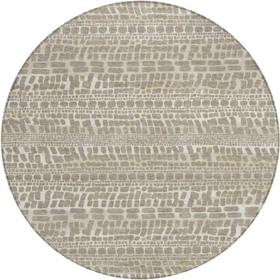 8' Khaki And Beige Round Abstract Washable Indoor Outdoor Area Rug Photo 1