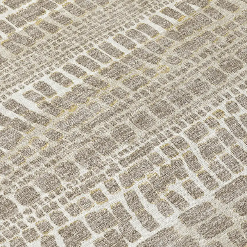 8' Khaki And Beige Round Abstract Washable Indoor Outdoor Area Rug Photo 7