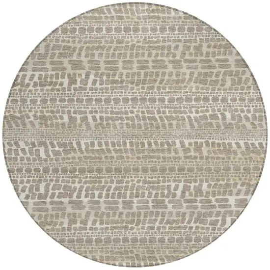 8' Khaki And Beige Round Abstract Washable Indoor Outdoor Area Rug Photo 3