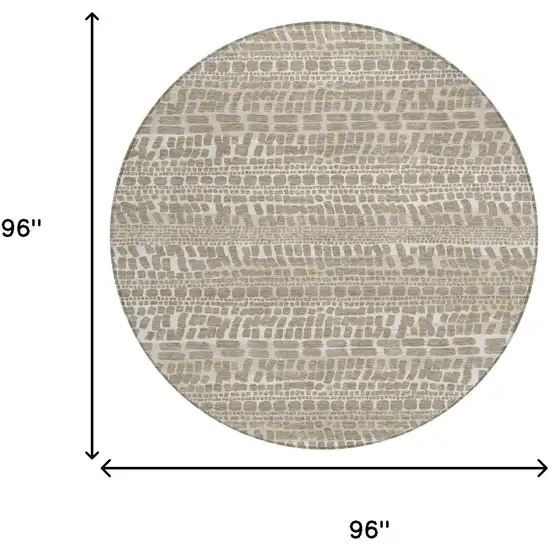 8' Khaki And Beige Round Abstract Washable Indoor Outdoor Area Rug Photo 8