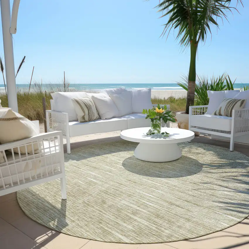 8' Khaki And Beige Round Abstract Washable Indoor Outdoor Area Rug Photo 6