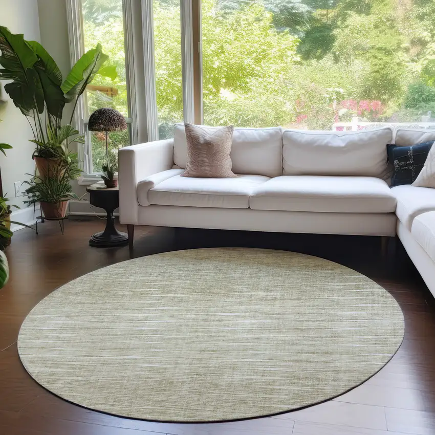 8' Khaki And Beige Round Abstract Washable Indoor Outdoor Area Rug Photo 7