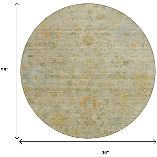 8' Khaki And Beige Round Floral Washable Indoor Outdoor Area Rug Photo 8