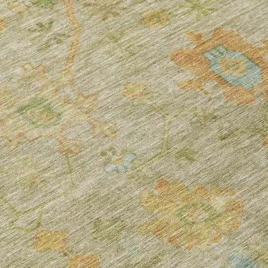 8' Khaki And Beige Round Floral Washable Indoor Outdoor Area Rug Photo 9