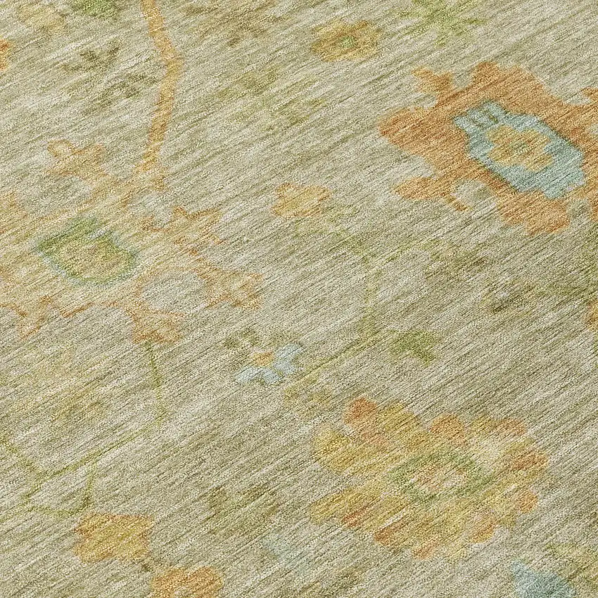 8' Khaki And Beige Round Floral Washable Indoor Outdoor Area Rug Photo 9