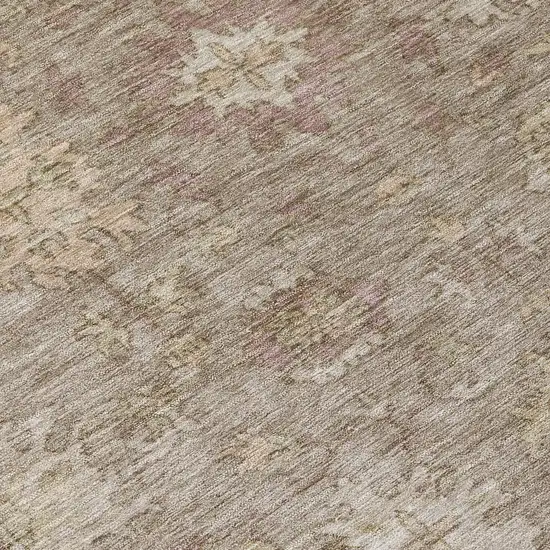 8' Khaki And Beige Round Floral Washable Indoor Outdoor Area Rug Photo 9