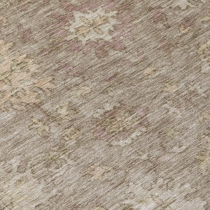 8' Khaki And Beige Round Floral Washable Indoor Outdoor Area Rug Photo 9